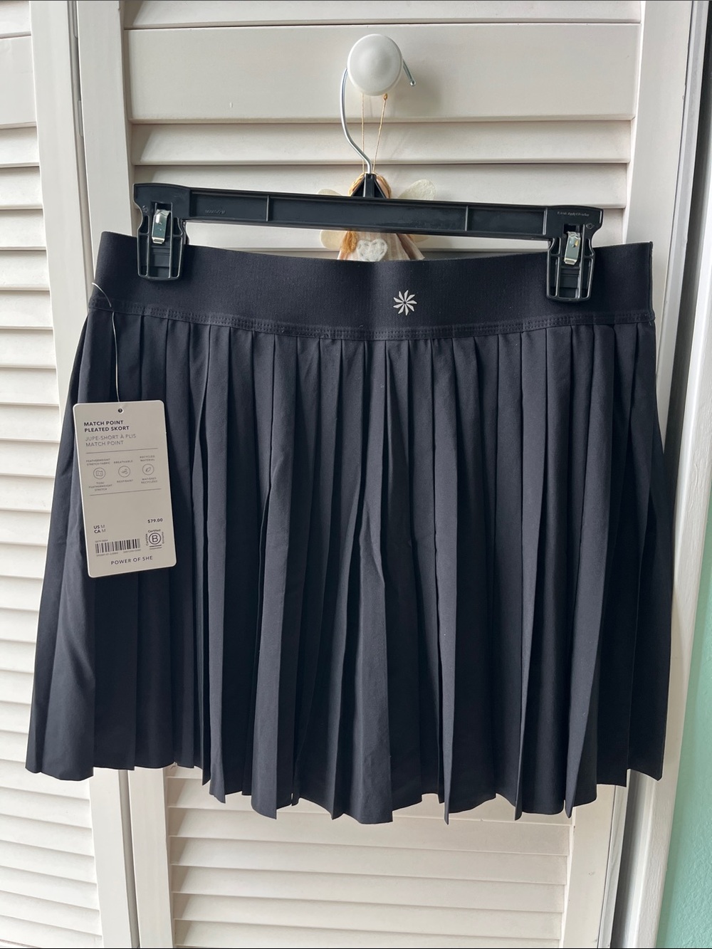Athleta Black Pleated Active Skirt with Logo Waistband